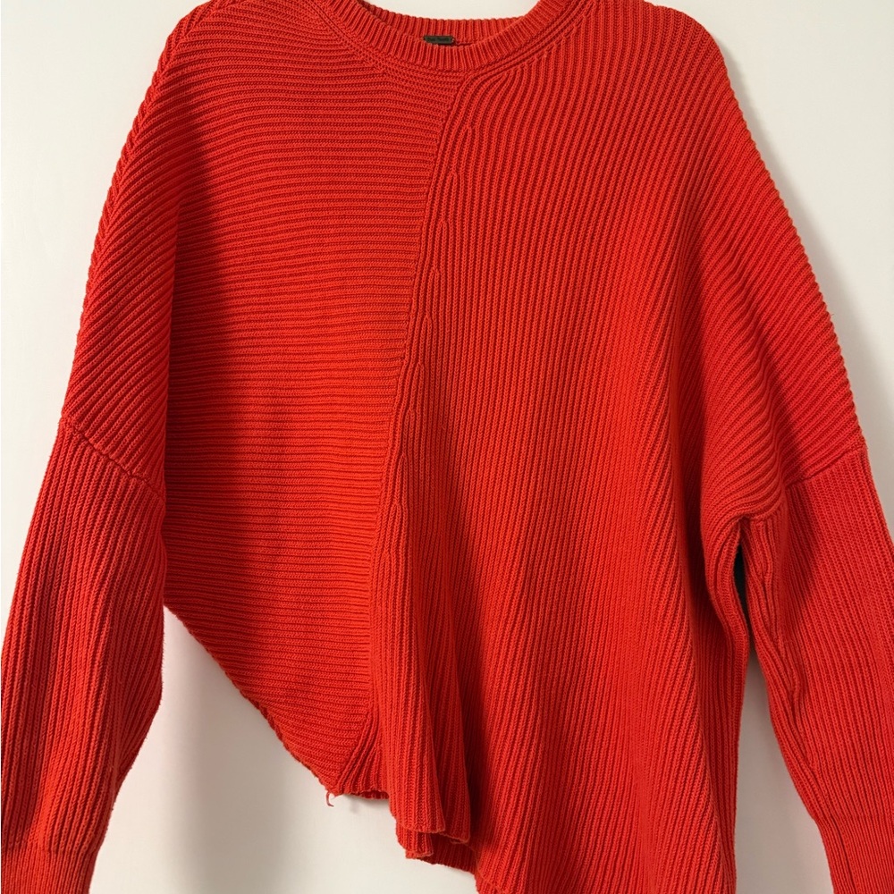 Free People Orange Asymmetrical Sweater with Ribbed Texture